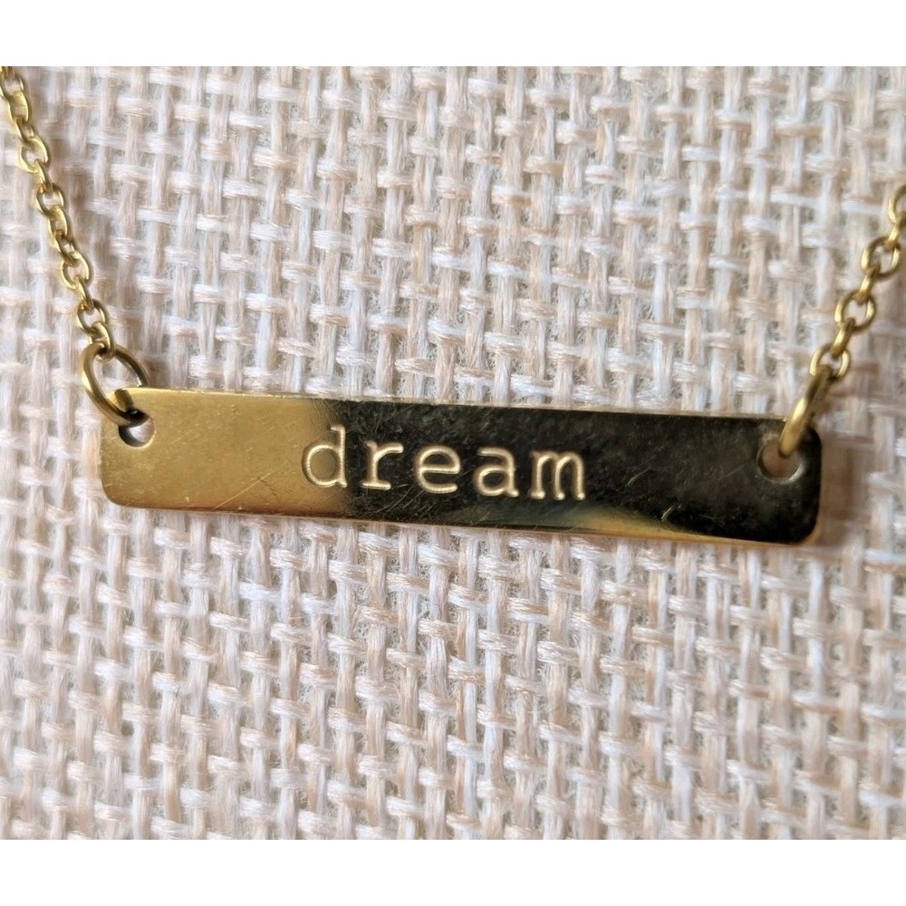 Jour and Nona "Dream" Gold Tone Bar Necklace Minimalist Inspirational - Picture 3 of 5